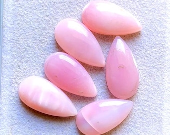 Pink Opal 10x20 MM Pear Shape Calibrated Smooth Cabochon With Flat Back Gemstone 6 Pieces Lot For Handmade Jewelry,