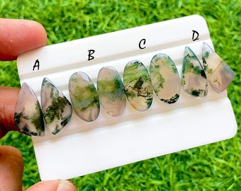 Forest Moss Agate Matching Pair For Jewelry Making, Rare Scenic Moss Agate Pair, High End Matching Gemstones For Earrings - 37356-37359