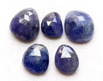 Selected Tanzanite Rose Cut With Flat Back Gemstone 5 Pieces Lot | Size : 17-14 MM | AAA+ Natural Tanzanite For Handmade Jewelry - 11476