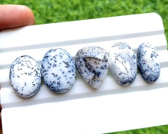 Dendritic Opal Cabochon Loose Gemstone 5 Pieces Lot | Size : 21-19 MM | AAA+ Natural Dendritic Opal For Handmade Jewelry - 27929
