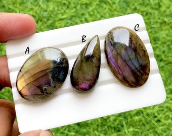 Selected Natural Purple Labradorite Cabochon Loose Gemstone For Jewelry Making, AAA+ Natural Purple Labradorite For Wire Wrap - 37008-37010