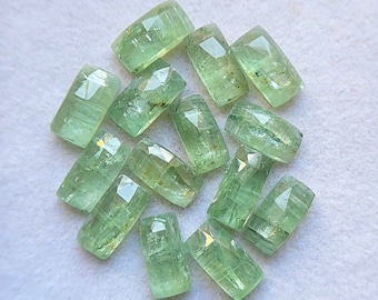 Green Kyanite Rose Cut Rectangle Flat Back Gemstone 15 Pieces Lot | Size : 5x10 MM | AAA+ Green Kyanite Gemstone For Jewelry Making