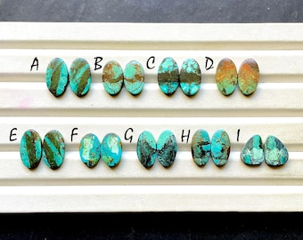 Tibetan Turquoise Pair Cabochon Loose Gemstone For Jewelry Making, AAA+ Natural Tibetan Turquoise Pair Cabochon For Earrings -  33958-33966