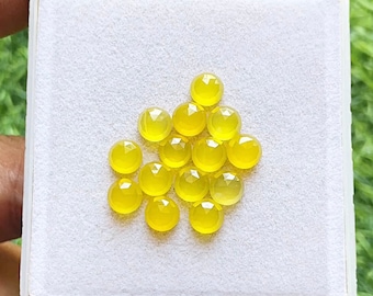 Yellow Chalcedony 6 MM Round Shape Rose Cut Gemstone 15 Pieces Lot, AAA+ Natural Chalcedony With Flat Back For Jewelry Making