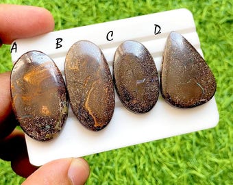 SELECTED Boulder Opal Cabochon For Wire Wrap, Natural Ironstone Fire Veins Brown Sparkle Gemstones For Jewelry Making - 36136-36139