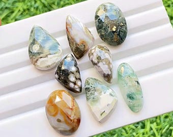 Ocean Jasper Rose Cut Loose Gemstone 8 Pieces Lot For Jewelry Making | Size : 20-17 MM |  AAA+ Natural Ocean Jasper Gemstone Lot - 22622