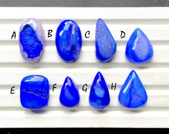 Blue Color Window Druzy Agate Cabochon Loose Gemstone For Jewelry Making, AAA+ Window Druzy For Handmade Jewelry And Wire Wrap - 28764-28771