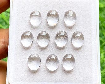 Clear Quartz 8X10 MM Oval Shape Smooth Cabochon With Flat Back 10 Pieces Lot For Jewelry Making, AAA+ Natural Clear Quartz Gemstone Oval