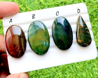 Mystic Earth Bloodstone Loose Cabochon For Wire Wrap, Natural Green & Red Heliotrope Cabochon Gemstones For Jewelry Making - 36228-36231