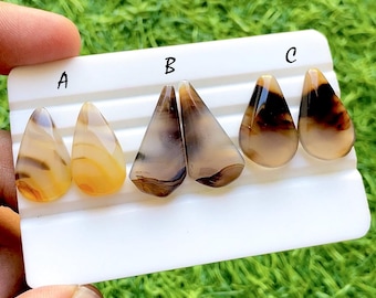 NEW Yellowstone River Montana Agate Pair Cabochon Gemstone For Jewelry Making, AAA+ Montana Agate Cabochon Pair For Earrings - 35644-35646