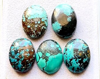 Tibetan Turquoise 20X15 MM Oval Shape Cabochon Gemstone 5 Pieces Lot, AAA+ Natural Tibetan Turquoise With Flat Back For Handmade Jewelry