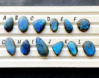 Blue Labradorite Mughal Carving Cabochon Loose Gemstone For Jewelry Making, Natural Labradorite Carving Gemstone For WireWrap -  33578-33589