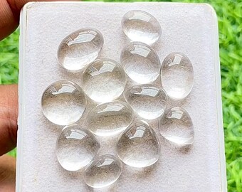 Himalayan Clear Quartz Cabochon Loose Gemstone 12 Pieces Lot For Jewelry Making | Size : 15-11 MM | Natural Clear Quartz For Jewelry - 24130