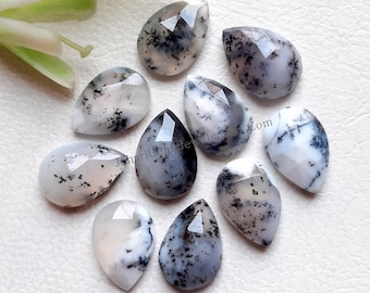 Selected Dendritic Opal Pear Shape 9x12mm Rose Cut Loose Gemstone Lot For Jewelry Making