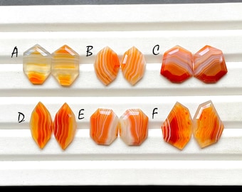 Selected Orange Banded Agate Fancy Rose Cut Pairs For Handmade Jewelry, Orange Banded Agate Matching Pairs For Earrings - 29986-29991