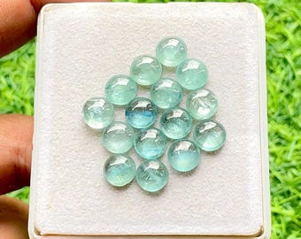 Aqua Kyanite 8 MM Round Shape Smooth Cabochon Loose Gemstone 10 Pieces Lot For Jewelry Making, AAA+ Natural Aqua Kyanite With Flat Back Lot