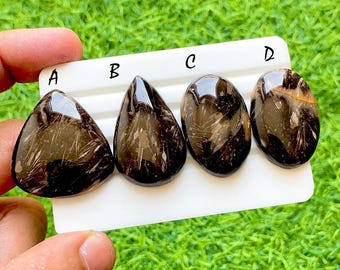 Midnight Feather Black Agate Cabochon For Wire Wrap, Natural Plume Pattern Stone, Unique Designer Loose Gemstone For Jewelry - 37552-37555