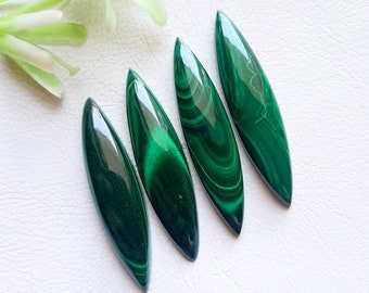 Malachite Marquise Cabochon Calibrated Gemstone 4 Pieces Lot | Size : 9X39 MM | AAA+ Malachite With Flat Back For Handmade Jewelry