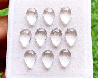 Clear Quartz 8X12 MM Pear Shape Smooth Cabochon With Flat Back Gemstone 10 Pieces Lot, AAA+ Natural Clear Quartz Used For Jewelry Making