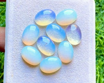 Opalite 10x14 MM Oval Shape Smooth Cabochon With Flat Back 8 Pieces Lot For Jewelry Making, AAA+ Natural Opalite For Handmade Jewelry