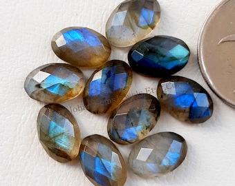 Labradorite Rose Cut Oval Gemstone Lot | Size : 8x12 MM | Top Quality Labradorite Flat Back Gemstone 10 Pieces Lot For Jewelry Making