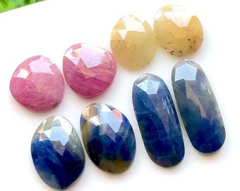 Top Quality Multi Sapphire Pair Rose Cut Loose Gemstone 4 Pairs Lot, Size : 20-12 MM, Multi Sapphire Rose Cut Pair For Jewelry Making-21805