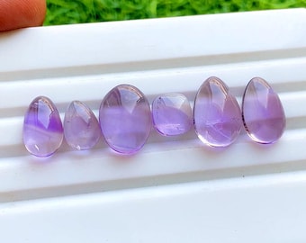 Pink Amethyst Cabochon Loose Gemstone 6 Pieces Lot | Size : 16-11 MM | AAA+ Natural Pink Amethyst Cabochon Lot For Handmade Jewelry - 34689