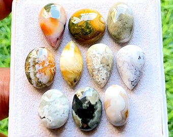 Selected Ocean Jasper Cabochon Loose Gemstone 10 Pcs Lot For Jewelry Making | Size : 18-14 MM |  Natural Ocean Jasper Small Size Lot - 21667