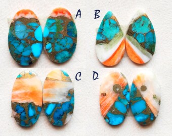 Excellent Oyster Copper Turquoise  Matching Pair Loose Gemstone For Earring Making and Handmade Jewelry - 18034-18037