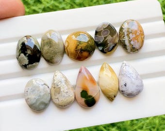 Ocean Jasper Cabochon Loose Gemstone 10 Pieces Lot For Jewelry Making | Size : 19-14 MM |  AAA+ Natural Ocean Jasper Small Size Lot - 30746