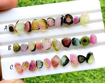 Multi Watermelon Tourmaline Slices 10 Pieces Gemstone Lot For Jewelry Making, AAA+ Natural Multi Tourmaline Slices Lot - 33131-33133