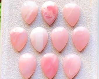 Pink Opal 10x14 MM Pear Shape Calibrated Smooth Cabochon With Flat Back Gemstone 10 Pieces Lot For Handmade Jewelry, AAA+ Pink Opal Stone