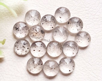 Black Dot Quartz Rose Cut Round With Flat Back 15 Pieces Gemstone Lot | Size : 6 MM | Natural AAA+ Quality Gemstone Used For Jewelry Making