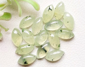 Prehnite Marquise Shape Cabochon Gemstone 15 Pieces Lot | Size : 10x5 MM | Natural AAA+ Prehnite Cabochon Used For Handmade Jewelry