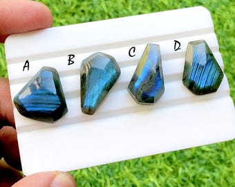 Midnight Flash Labradorite Coffin Cabochon For Wire Wrap, Blue Fire Labradorite Stone, Faceted Coffin Shape For Jewelry Making - 35599-35602