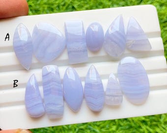 Blue Lace Agate Cabochon Loose Gemstone 6 Pieces Lot For Jewelry Making, AAA+ Natural Blue Lace Agate Cabochon Lot - 30950-30951
