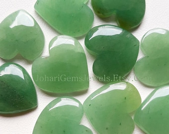 Green Aventurine Heart Shape Cabochon, Wholesale Lot Green Aventurine Cabochon By Weight With Different Sizes For Jewelry Making