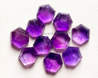 Amethyst Hexagone Shape Rose Cut Gemstone - Natural Amethyst Hexagone Shape 8MM Gemstone 10 Pieces Lot For Jewelry Making, Pendant, Ring