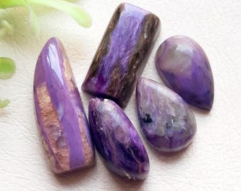New Charoite Cabochon Loose Gemstone 5 Pieces Lot | Size : 25-16 MM | Natural Charoite Gemstone For Jewelry Making, Pendant, Gemstone  10418