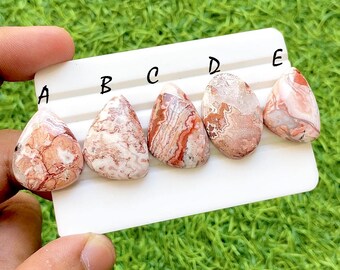 Blush Vein Rosetta Jasper Cabochon For Wire Wrap, AAA+ Natural Pink Line Stone Pear & Oval Cabochons for Jewelry Making - 36439-36443