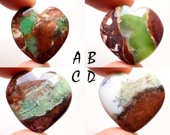 Boulder Chrysoprase Heart  Cabochon Loose Gemstone For Jewelry Making, AAA+ Natural Bio-Chrysoprase  Cabochon For Wire Wrap - 11442-11445