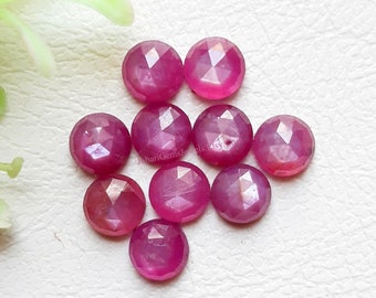 Pink Star Sapphire Rose Cut Round Flat Back Gemstone 10 Pieces Lot | Size : 6 MM | AAA+ Pink Star Sapphire Round Used For Jewelry Making