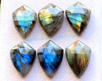 Labradorite Fancy Shield Shape Rose Cut With Flat Back Gemstone 6 Pieces Lot | Size : 20X15 MM | AAA+ Natural Labradorite For Jewelry Making