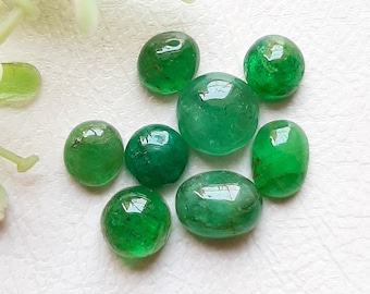 EMERALD Cabochon Loose Gemstone 8 Pieces Lot | Size : 8-5 MM | Natural Emerald For Jewelry Making - 7239
