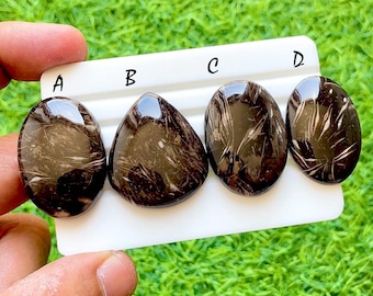 Midnight Feather Black Agate Cabochon For Wire Wrap, Natural Plume Pattern Stone, Unique Designer Loose Gemstone For Jewelry - 37548-37551