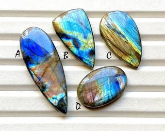 BIG Multi Blue Labradorite Cabochon Loose Gemstone For Jewelry Making, AAA+ Natural Big Multi Blue Labradorite For Wire Wrap - 33844-33847