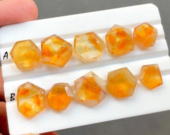 Citrine Fancy Cut Slice Loose Gemstone 5 Pieces Lot With Flat Back For Jewelry Making, AAA+ Natural Citrine For Jewelry - 34369-34370