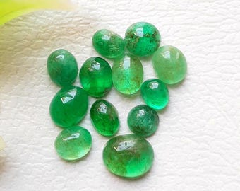 EMERALD Cabochon Loose Gemstone 12 Pieces Lot For Jewelry Making | Size : 6-4 MM | Natural Emerald Cabochon For Handmade Jewelry - 19191