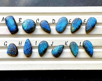 Blue Labradorite Mughal Carving Cabochon Loose Gemstone For Jewelry Making, Natural Labradorite Carving Gemstone For WireWrap -  33590-33601