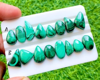 Royal Emerald Matrix Malachite Set, High Polish Green Swirl Malachite Teardrop & Oval Loose Gemstones for Designer Jewelry - 36003-36004